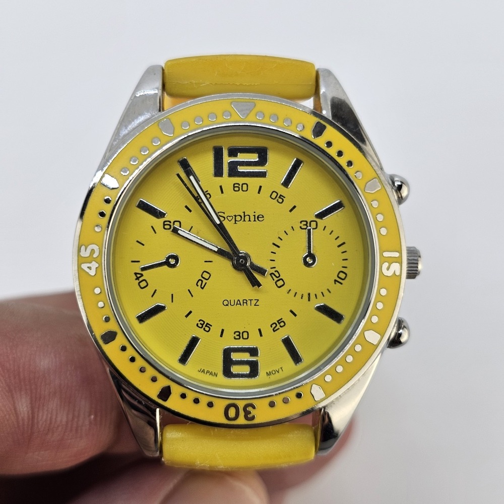 Sophie Women's Analog Watch 35MM Yellow Dial Yellow Plastic Bands NEW Battery